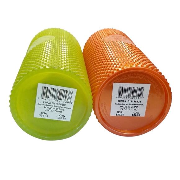 New Starbucks Fall 2022 Orange Bling & Green Glow-in-the-Dark Studded Cold Cups - Picture 9 of 12